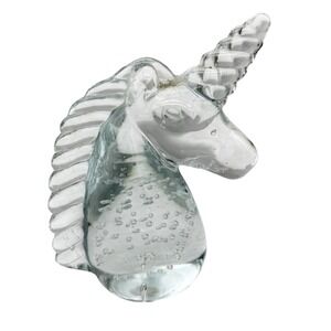 VTG Price Products Clear Art‎ Glass Unicorn Paperweight Controlled Bubble 4.5"